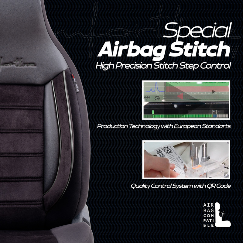 Housse de sièges 'CityBug' universel en velours/textile 'Comfortline' Noir/Gris - 9-pièces - adapté aux Side-Airbags