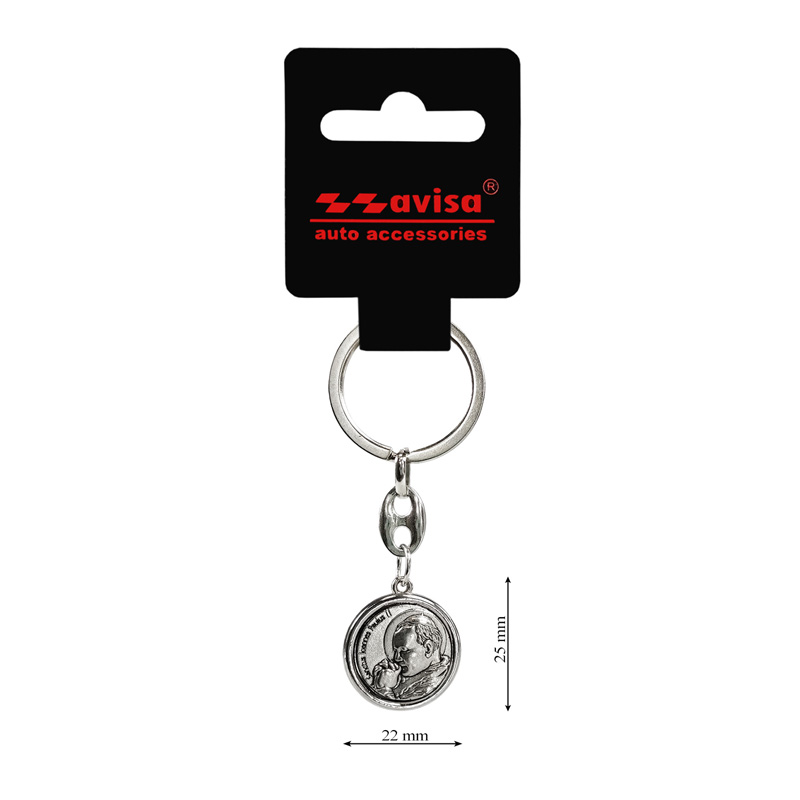 Porte-clés en acier inoxydable - 'St.Christopher' & 'Jean Paul II' (Argent)