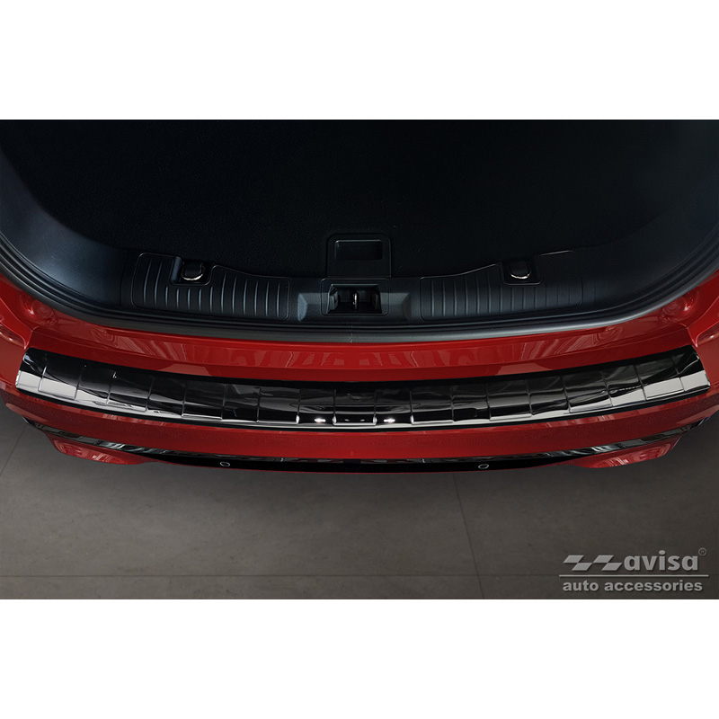 Protection de seuil arrière inox Noir-Chromé sur mesure pour Ford Kuga III ST-Line/Hybrid/Vignale 2019-2024 & FL 2024-  'Ribs'