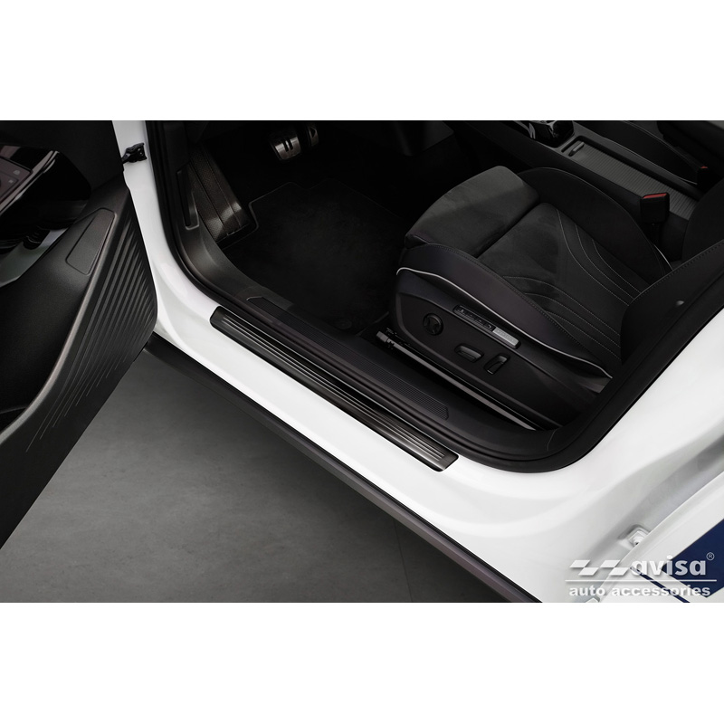 Seuils de portes inoxydable noir sur mesure pour Volkswagen ID.5 2021- - 'Lines' - 4-pièces