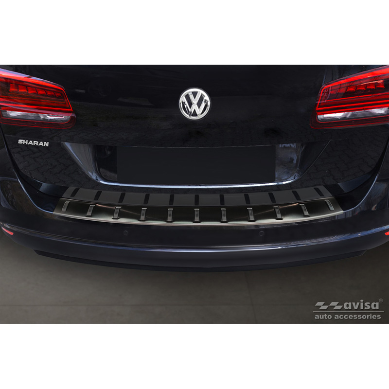 Protection de seuil arrière inox noir sur mesure pour Volkswagen Sharan II & Seat Alhambra II 2010- 'STRONG EDITION'