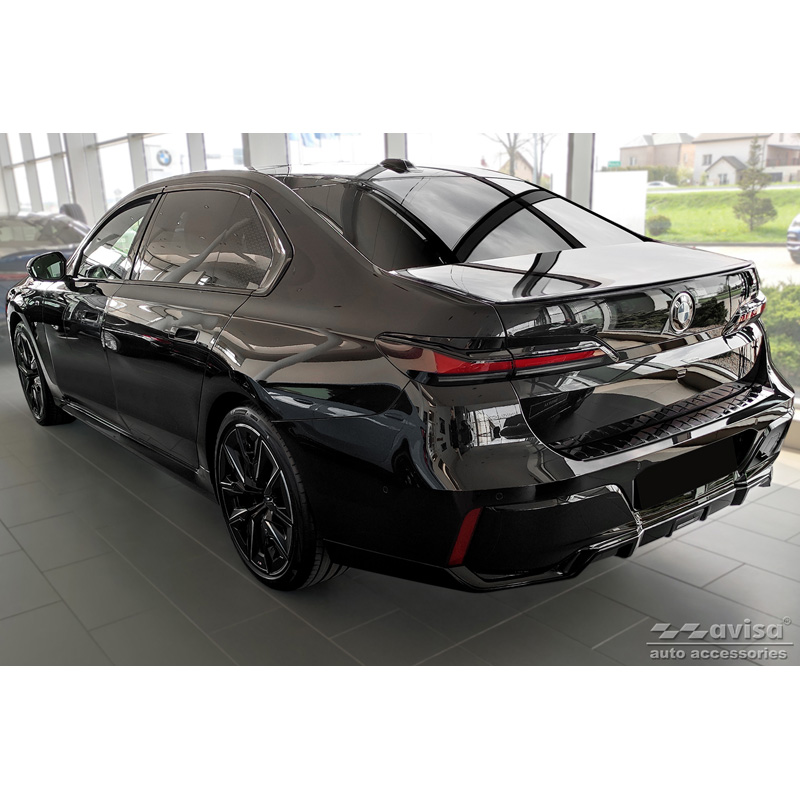 Protection de seuil arrière inox Noir-Chromé sur mesure pour BMW Série 7 (G70) 2023- avec Pacquet-M 'Ribs'