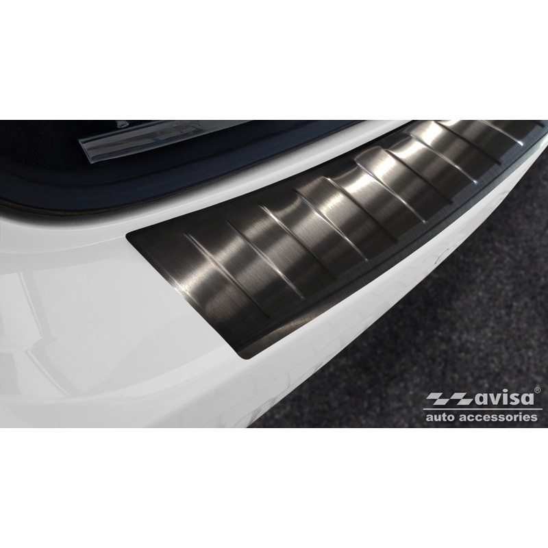 Noir Protection de seuil arrière inox sur mesure pour Porsche Cayenne II 2010-2014 & FL 2014- 'Ribs'