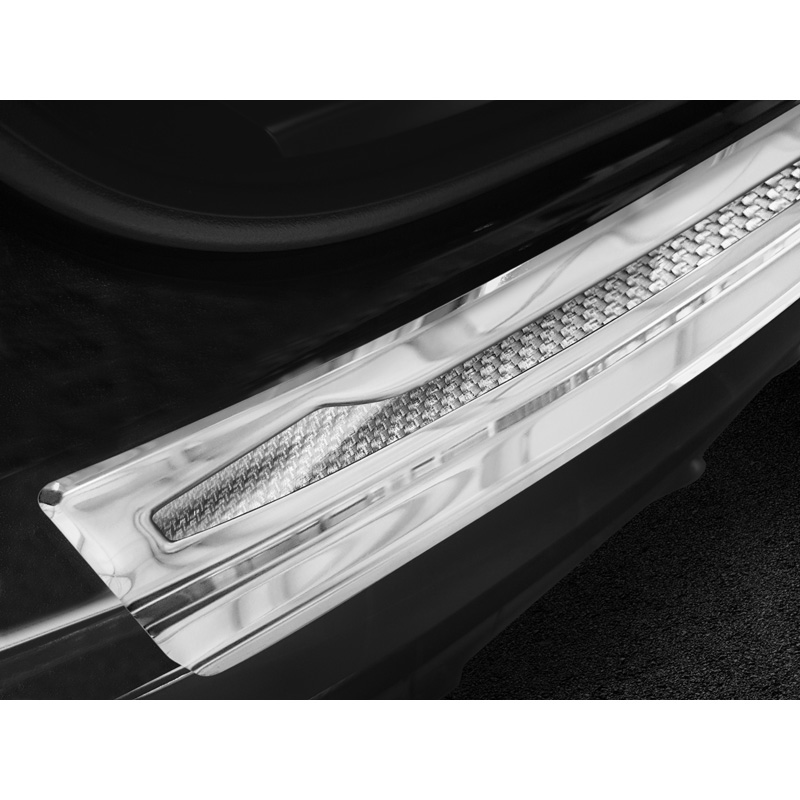 Protection de seuil arrière inox 'Deluxe' sur mesure pour Porsche Cayenne III 2017- 'Performance' Argent/Carbone Argent