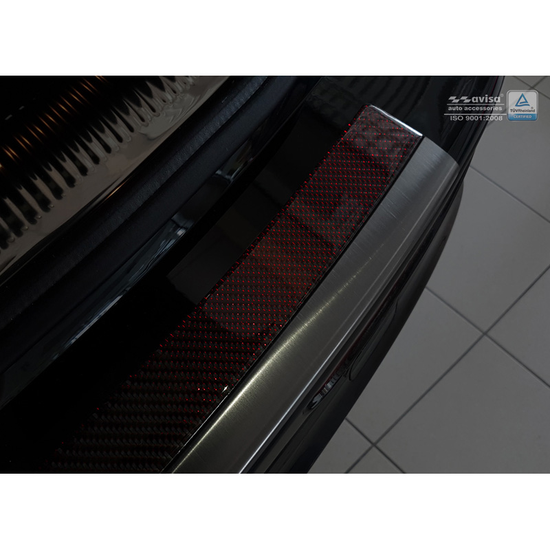 Protection de seuil arrière inox 'Deluxe' sur mesure pour Audi Q5 2008-2016 Noir/Carboné noir-rouge