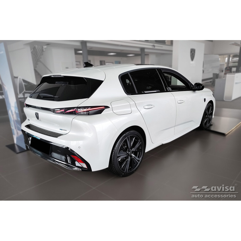 Protection de seuil arrière inox noir sur mesure pour Peugeot 308 III HB 2021- 'Ribs'