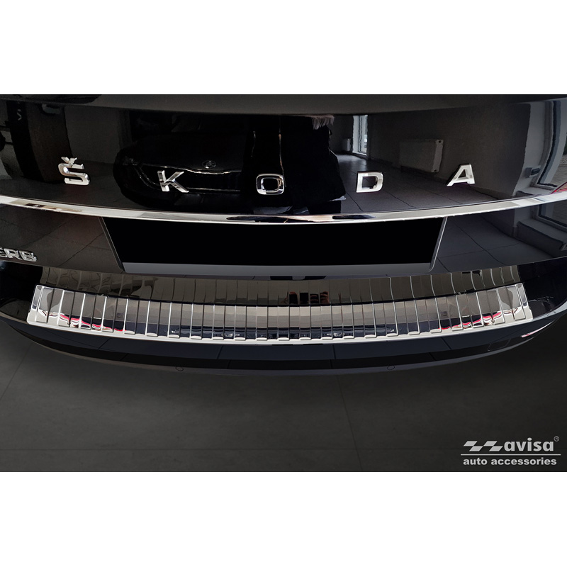 Protection de seuil arrière inox Chrome sur mesure pour Skoda Superb Combi 2015-2019 incl. Facelift 2019-2024 & Scout 'Ribs'