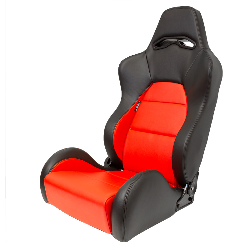 Siège baquet 'Eco' - Noir/Simili Cuir Rouge - Dossier réglable (à droite) - incl. glissières