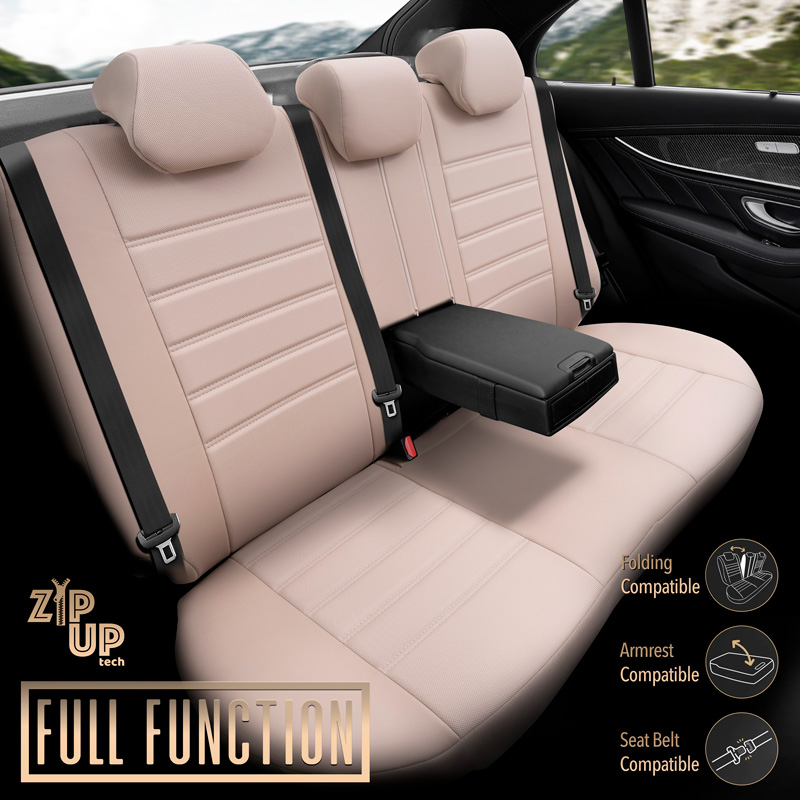 Housse de sièges universel en plein cuir 'Inspire' Crème - 11-pièces - adapté aux Side-Airbags
