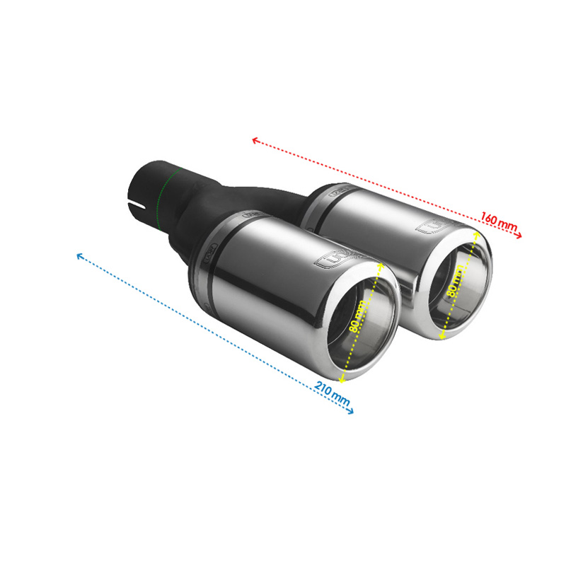 Ulter Sport Embout d'échappement - Ronde Double Ø80mm Big Rim - Longueur 160mm - Montage ->50mm - Inoxydable