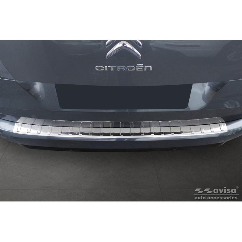 Protection de seuil arrière inox sur mesure pour Citroën C4 Picasso 2013- & C4 Spacetourer 2018- 'Ribs'