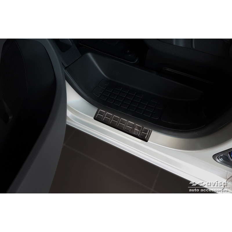 Seuils de portes inoxydable noir sur mesure pour Citroën Jumpy & Spacetourer / Peugeot Expert & Traveller / Toyota Proace 2016- / Opel Vivaro / Zafira Life 2019- / Fiat Scudo & Ulysse 2022- - 'Rectangles' - 2-pièces portes avant