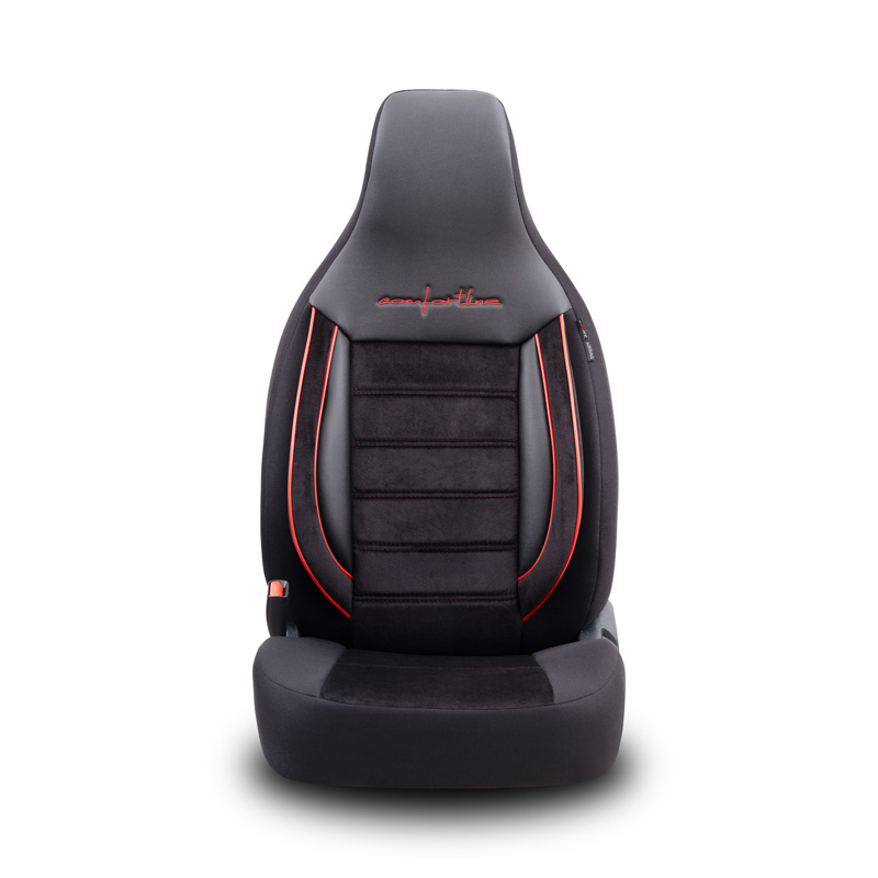 Housse de sièges 'CityBug' universel en velours/textile 'Comfortline' Noir/Rouge - 9-pièces - adapté aux Side-Airbags
