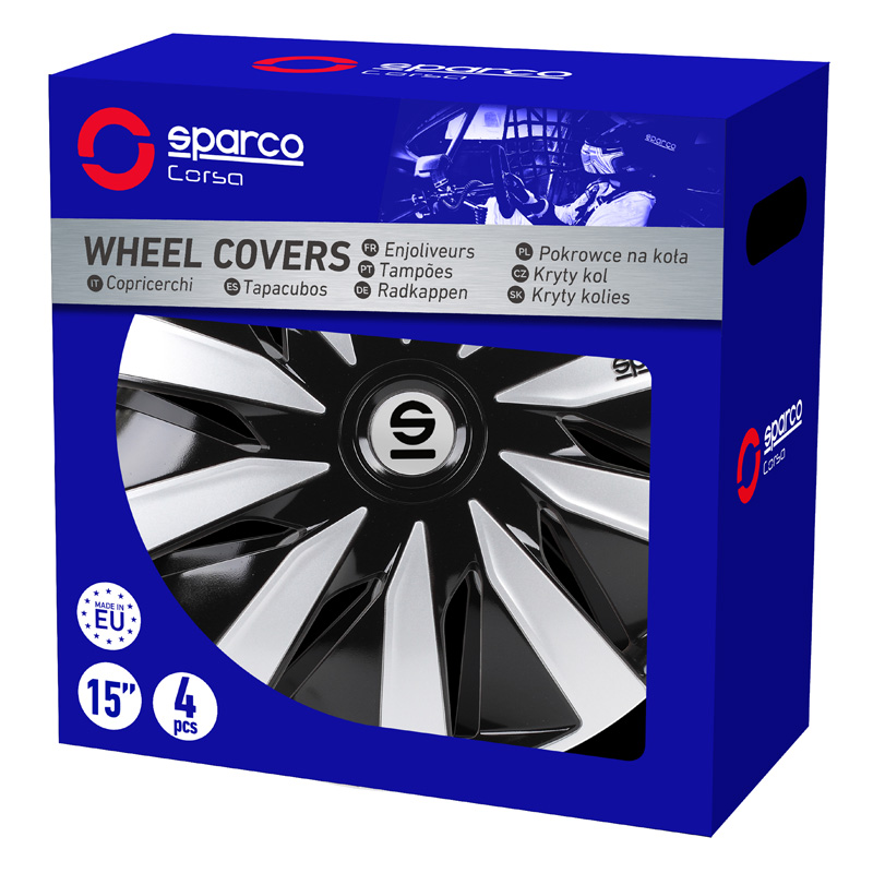 Sparco Enjoliveurs Lazio - 13-pouces - Noir/Argent - Set de 4 pièces