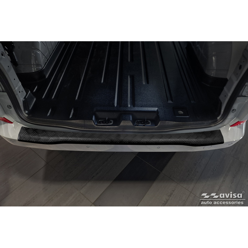 Protection de seuil arrière en aluminium noir mat sur mesure pour Ford Transit Custom & Tourneo Custom (V710) 2023- / Volkswagen Transporter T7 2024- 'Riffled Plate'