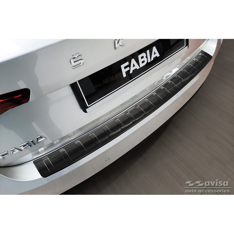 Protection de seuil arrière inox noir sur mesure pour Skoda Fabia IV Hatchback 2021- 'Ribs'