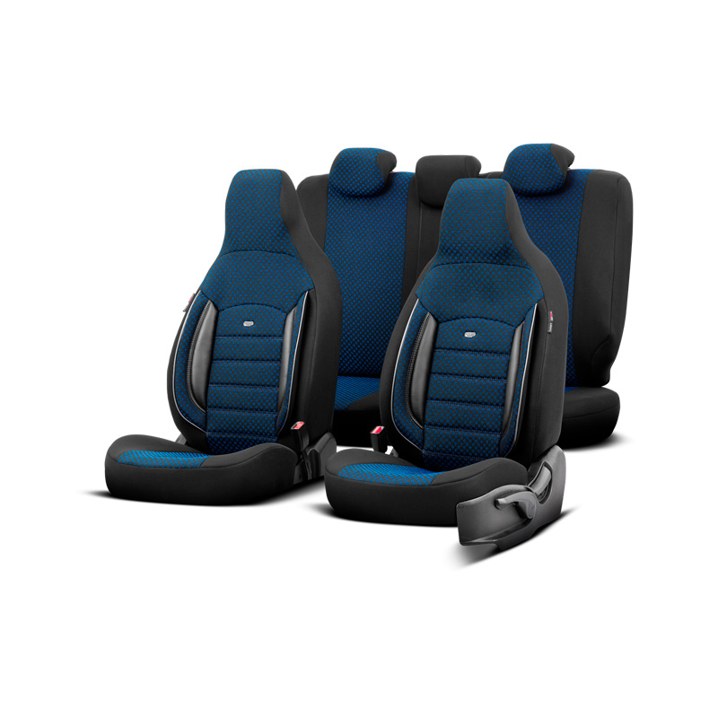 Housse de sièges 'CityBug' universel en textile 'Sport Plus' Noir/Bleu - 9-pièces - adapté aux Side-Airbags