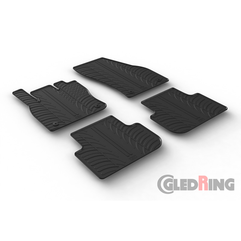 Set tapis de caoutchouc sur mesure pour Volkswagen Tiguan II 2016-2024 (T profil 4-pièces + clips de montage)