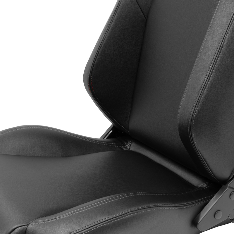 Siège baquet 'VGR' - Simili Cuir Noir + Surpiqûres argent - Dossier réglable - incl. glissières