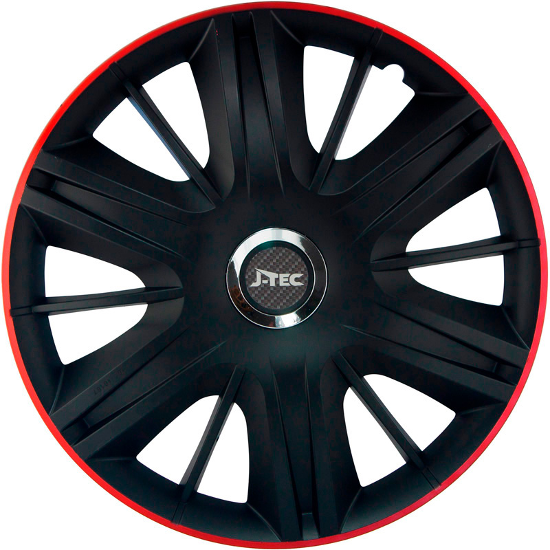 Jeu d'enjoliveurs J-Tec Maximus GTR 14-inch noir/rouge + anneau chromé