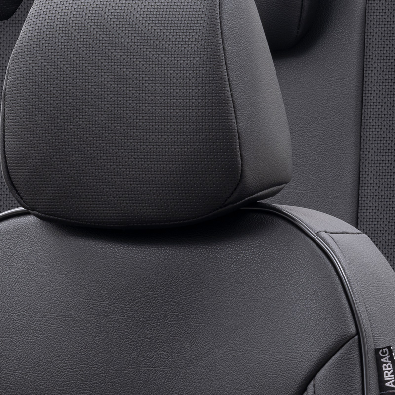 Housse de sièges universel en plein cuir 'Premium' Noir - 11-pièces - adapté aux Side-Airbags