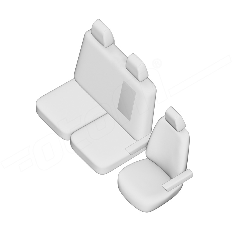 otoM Original Design Housses de siège en tissu 2+1 sur mesure pour Volkswagen Transporter T7 2024- (accoudoirs sur le siège du conducteur & table au dossier de banquette)