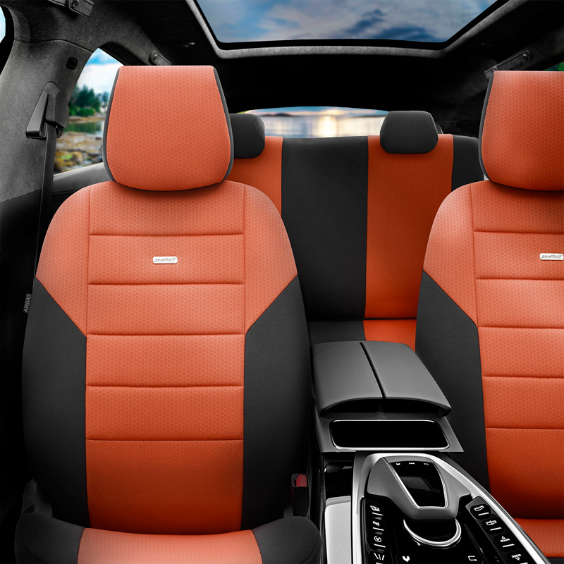 otoM Housse de sièges universel en textile 'SelectedFit One' Noir/Camel - 10-pièces - adapté aux Side-Airbags