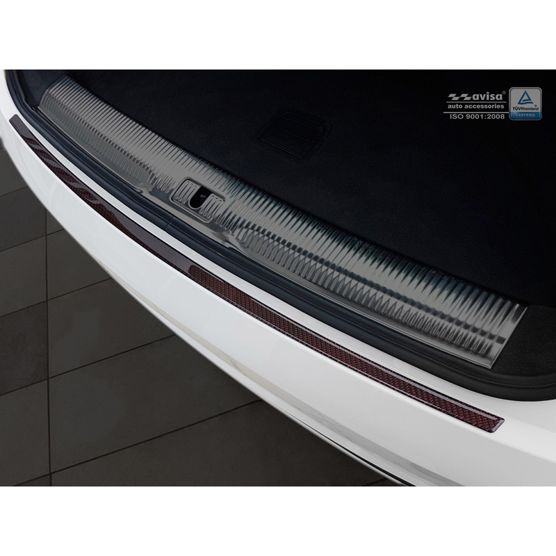 Protection de seuil arrière carboné sur mesure pour Audi Q3 2011-2015 & 2015- Carboné noir-rouge