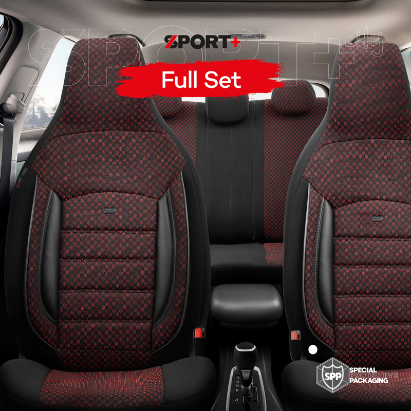 Housse de sièges 'CityBug' universel en textile 'Sport Plus' Noir/Rouge - 9-pièces - adapté aux Side-Airbags