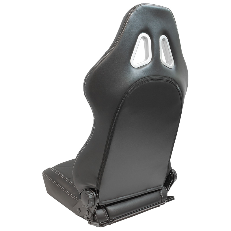 Siège baquet 'TN' - Simili Cuir Noir + Surpiqûres argent - Dossier réglable - incl. glissières