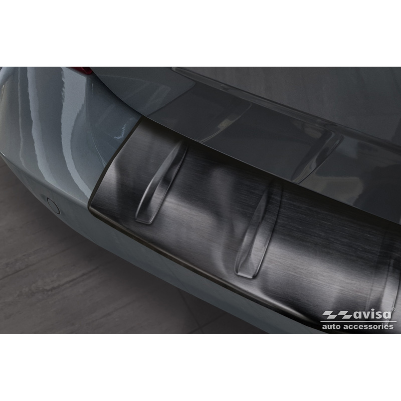 Protection de seuil arrière inox noir sur mesure pour Ford Transit Custom & Tourneo Custom (V710) 2023- / Volkswagen Transporter T7 2024- 'Ribs'