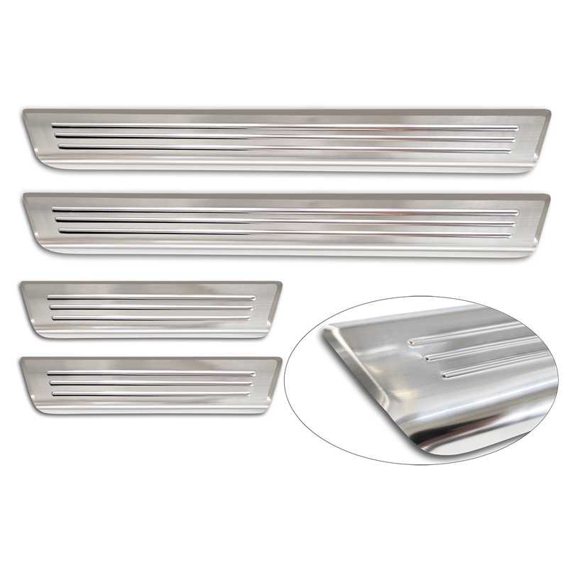 Seuils de portes inox sur mesure pour Skoda Kamiq (NW4) 2019-2024 & FL 2024- 'Lines' - 4-pièces