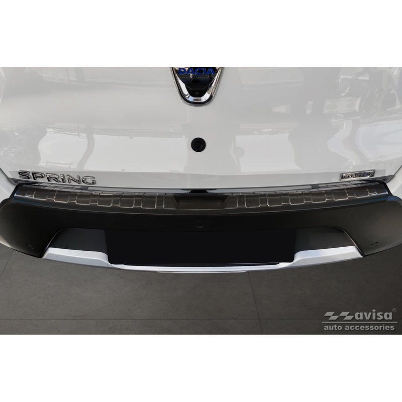 Protection de seuil arrière inox noir sur mesure pour Dacia Spring 2020- 'Ribs'