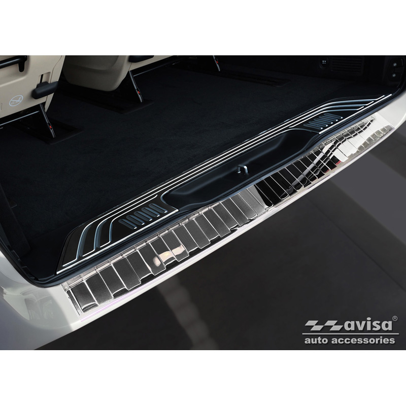 Protection de seuil arrière inox Chrome sur mesure pour Mercedes Vito / Classe-V 2014-2019 & Facelift 2019- 'Ribs' 'XL'