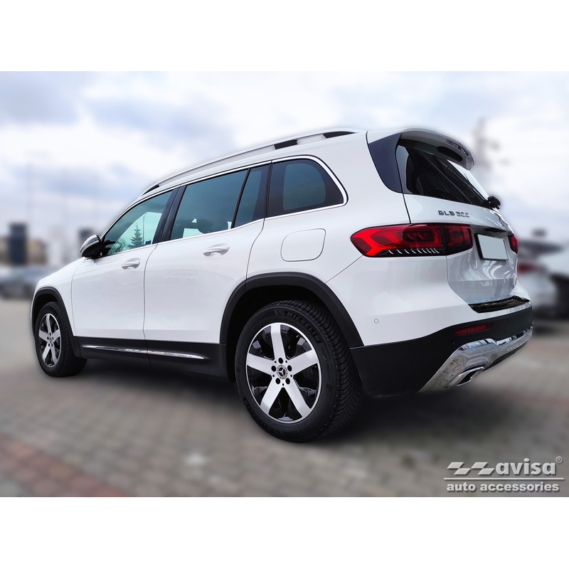 Protection de seuil arrière inox Noir-Chromé sur mesure pour Mercedes GLB (X247) incl. AMG 2019- 'Ribs'