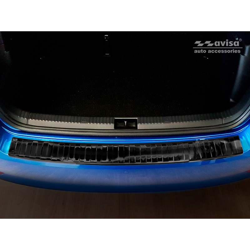 Protection de seuil arrière inox noir sur mesure pour Skoda Fabia III HB 5-portes Facelift 2018-2021 'Ribs'