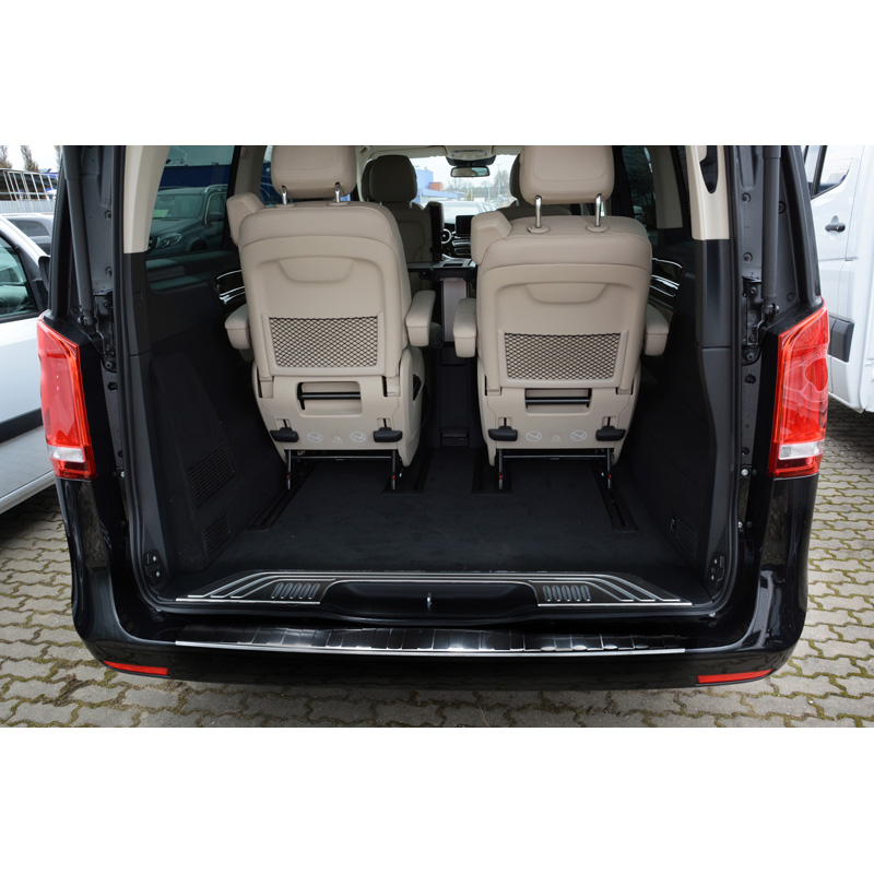 Protection de seuil arrière inox noir sur mesure pour Mercedes Vito / Classe-V 2014-2019 & Facelift 2019- 'Ribs'