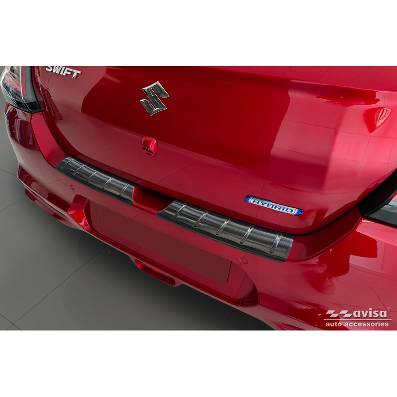 Protection de seuil arrière inox noir sur mesure pour Suzuki Swift VI 2024- 'Ribs'