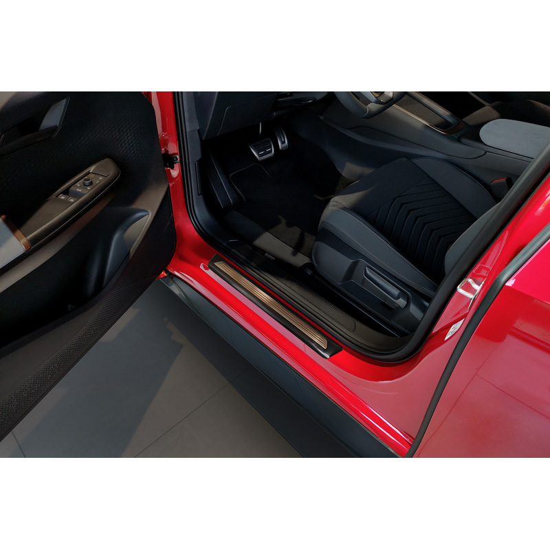 Avisa Seuils de portes inoxydable noir sur mesure pour Cupra Born 2021- 'Insert cuivre avec lignes' - 4-pièces