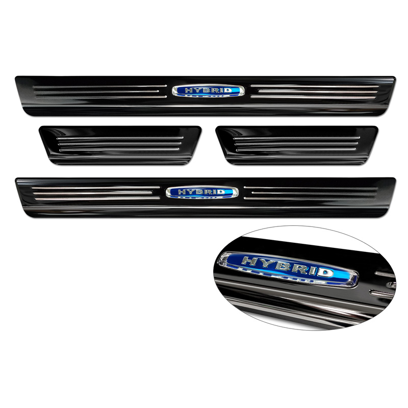 Seuils de portes inoxydable noir sur mesure pour Skoda Octavia IV Sedan/Combi 2020-2024 & FL 2024- 'Hybrid' - 4-pièces