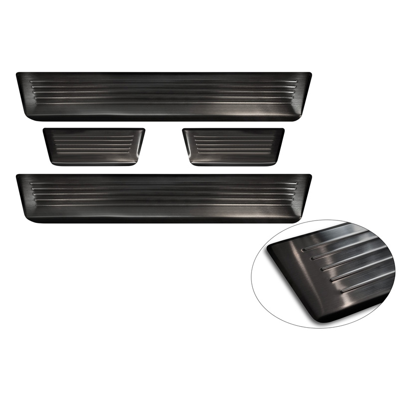 Seuils de portes inox noir sur mesure pour Renault Captur II 2020- & Mitsubishi ASX II 2023- 'Lines' - 4-pièces