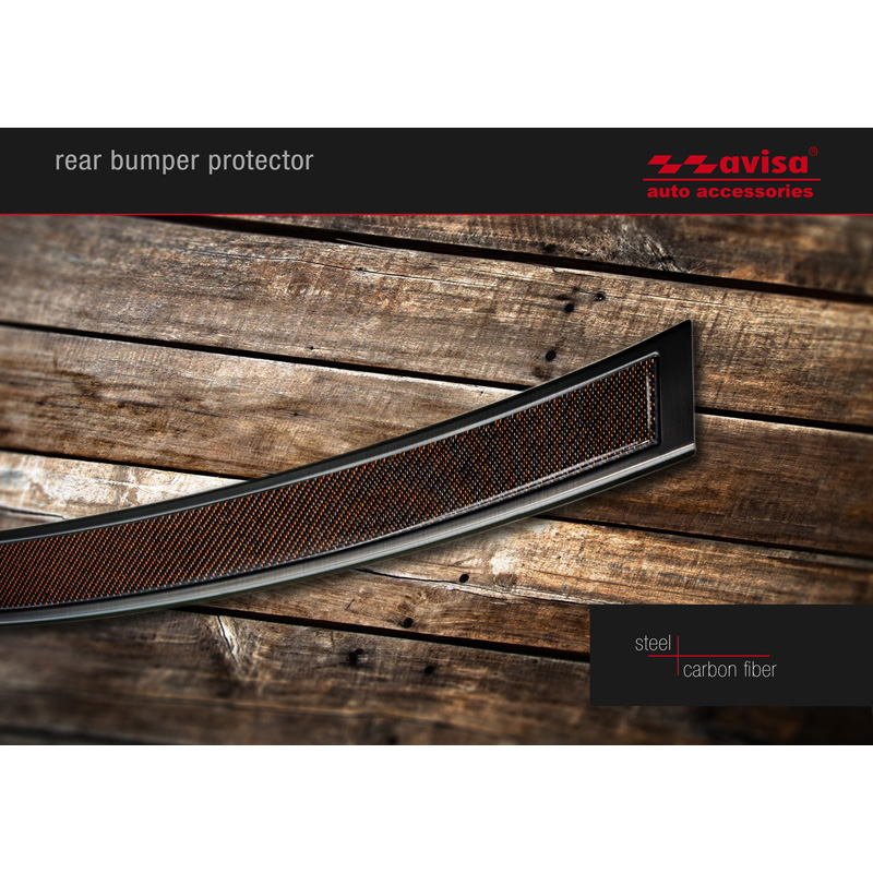 Protection de seuil arrière inox 'Deluxe' sur mesure pour Mercedes GLC 2015-2019 & FL 2019- Noir/Carboné noir-rouge