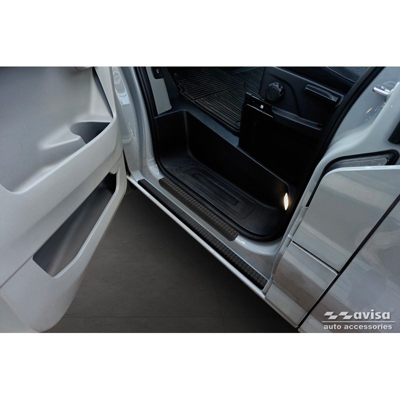 Seuils de portes aluminium inférieures 'Riffled Plate' sur mesure pour Ford Transit Custom (V710) & Tourneo Custom (V710) 2023- - 2-pièces - Noir