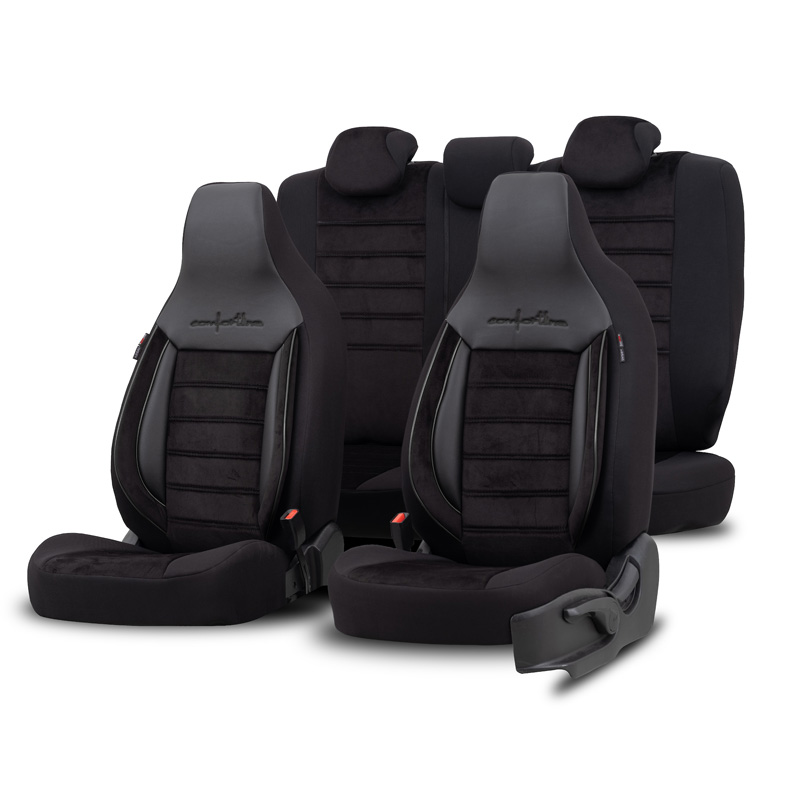 Housse de sièges 'CityBug' universel en velours/textile 'Comfortline' Noir/Gris - 9-pièces - adapté aux Side-Airbags