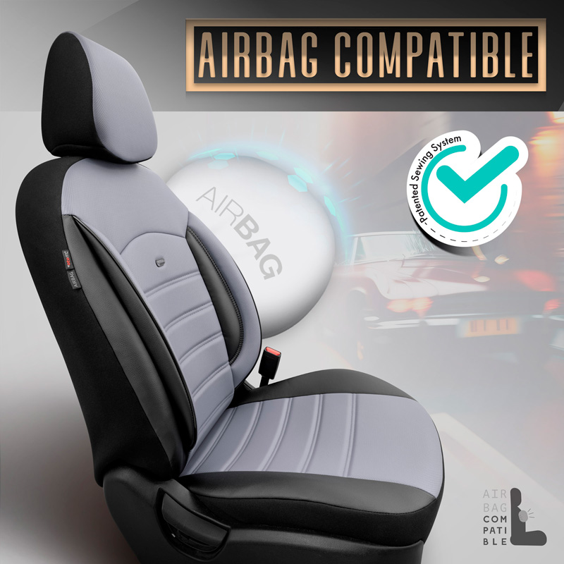 Housse de sièges universel en plein cuir 'Inspire' Noir/Gris - 11-pièces - adapté aux Side-Airbags