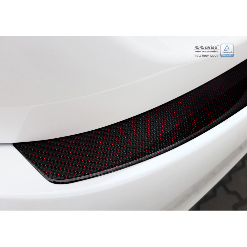 Protection de seuil arrière carboné sur mesure pour Mercedes Classe-C W205 Sedan 2014-2021 Carboné noir-rouge