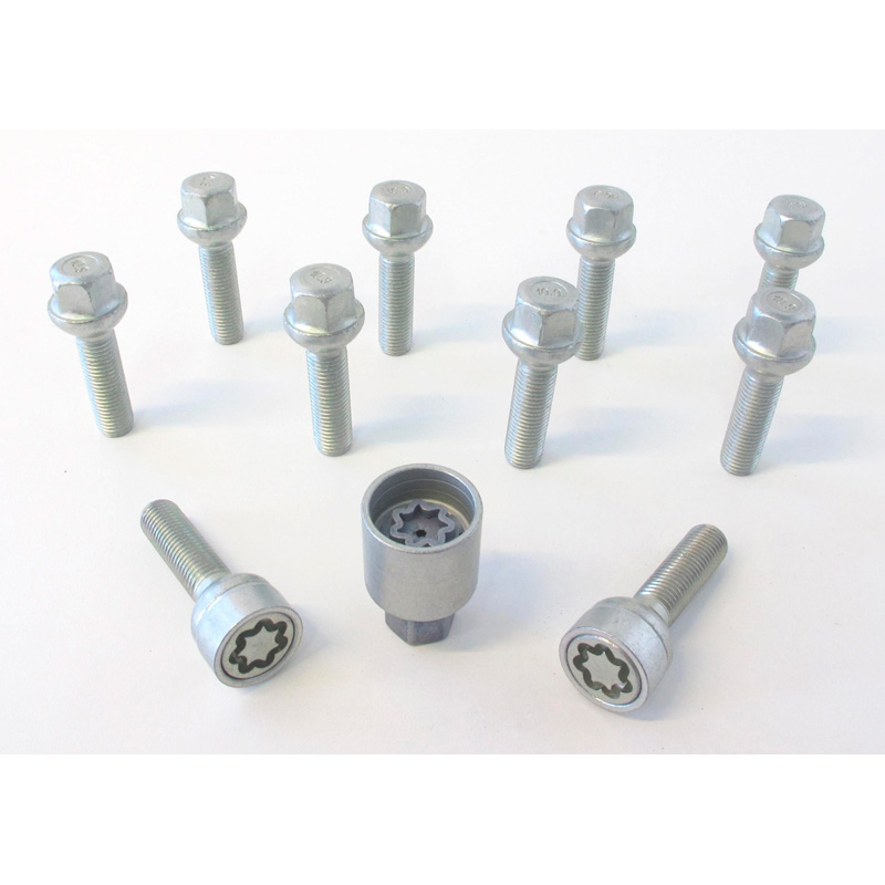 Jeu de Boulons de roue H&R sphérique R12 M12x1.50 - Longueur 28mm - 10 pièces (p.e. sur mesure pour Mercedes) - antivol de roue inclus