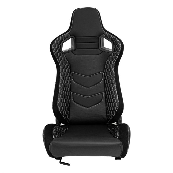 Siège baquet 'JW' - Simili Cuir Noir + Surpiqûres argent - Dossier réglable - incl. glissières