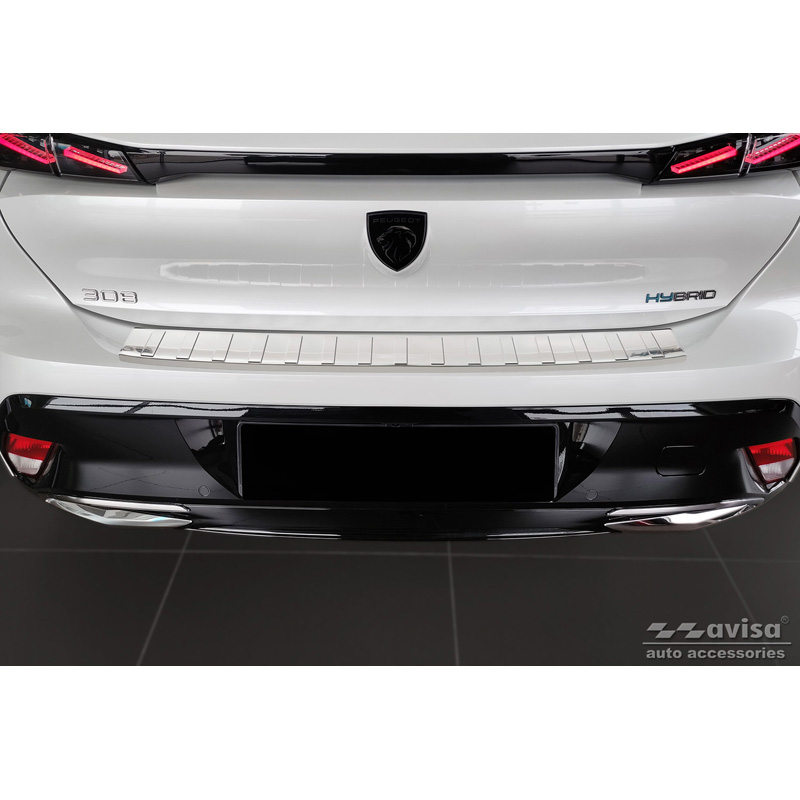 Protection de seuil arrière inox sur mesure pour Peugeot 308 III HB & SW 2021- 'Ribs'