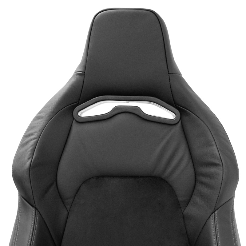 Siège baquet 'VGR Premium' - Cuir & Alcantara Noir + Surpiqûres argent - Dossier réglable - incl. glissières